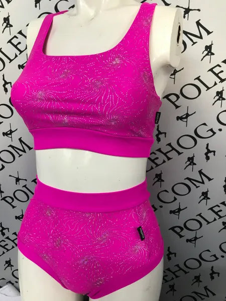 Pink fanfare high waisted panel pant (full)