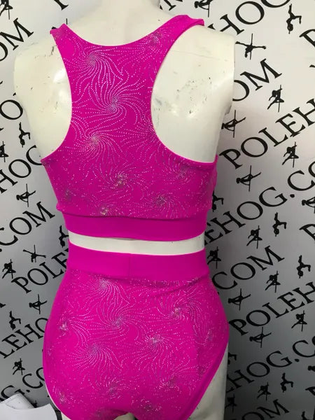 Pink fanfare high waisted panel pant (full)