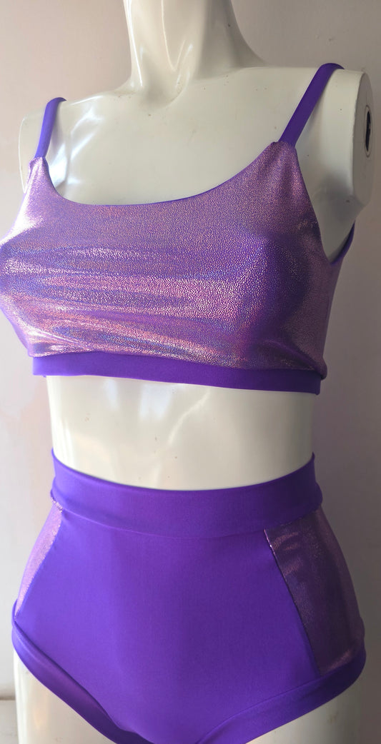 Purple lazer high waisted panel pant (side)