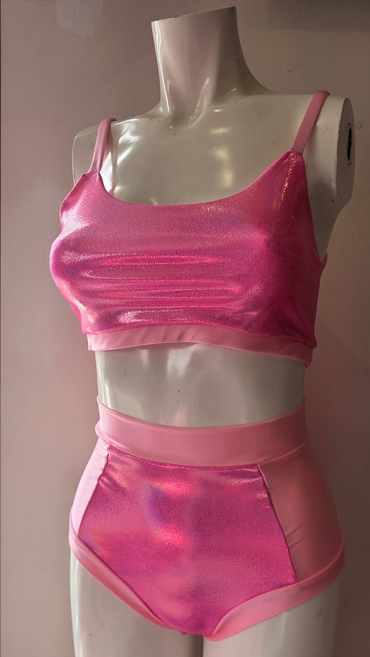 Pink Lazer high waisted panel pant