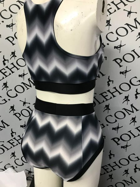 Grey chevron full high waisted panel pant