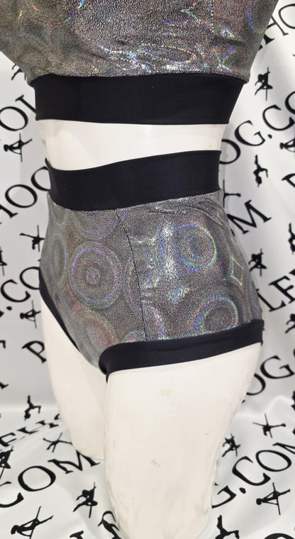 Black disco high waisted fitted pant. Full