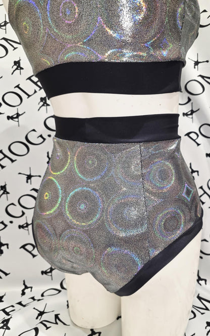 Black disco high waisted fitted pant. Full