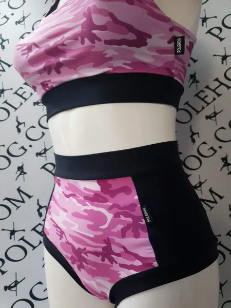 Pink camo black side high waisted panel pant