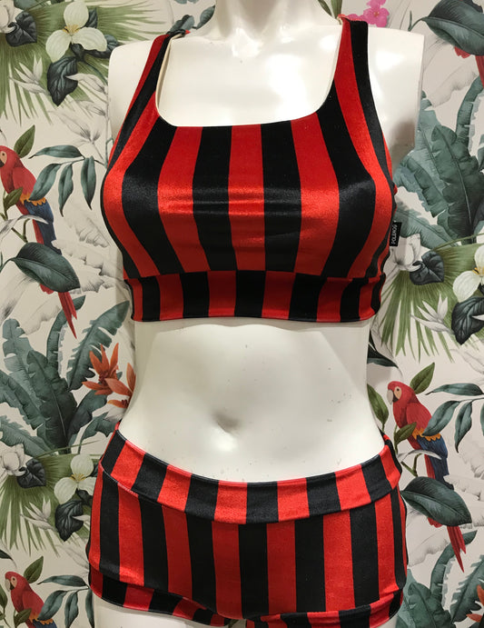 Red and black stripe velvet top