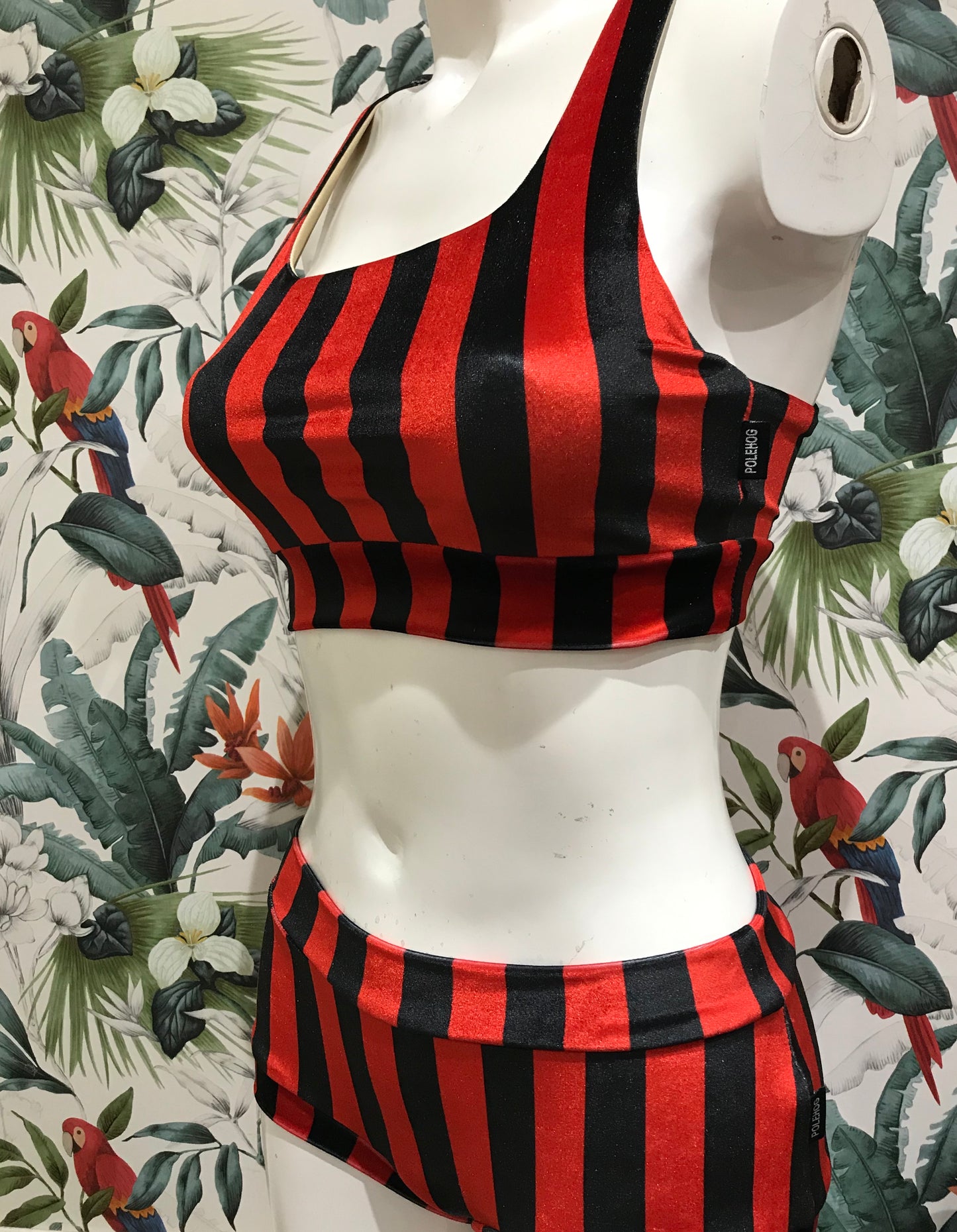 Red and black stripe velvet top