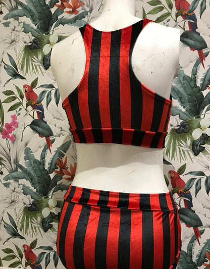 Red and black stripe velvet top