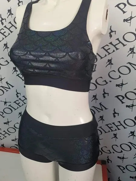 Black holographic mermaid top