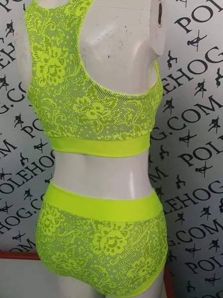 Flo yellow foil lace dust top