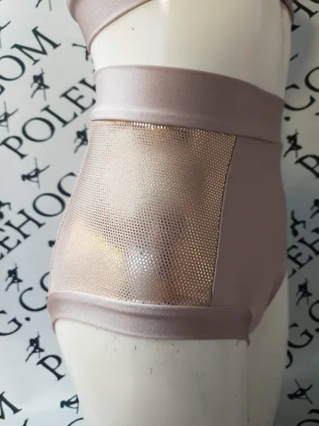 Rose gold shine high waisted panel pant (side)