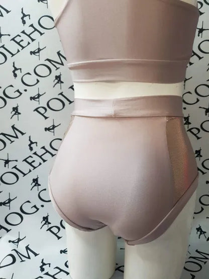 Rose gold shine high waisted panel pant (side)