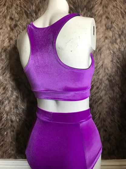 Purple smooth high waisted fitted pant.