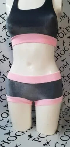 Grey with pink bands smooth velvet top