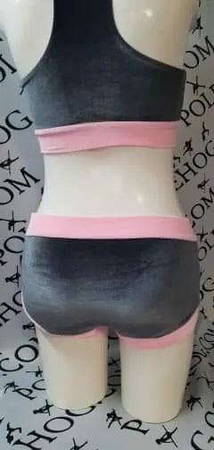 Grey with pink bands smooth velvet top