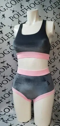 Grey with pink bands smooth high waisted fitted pant.