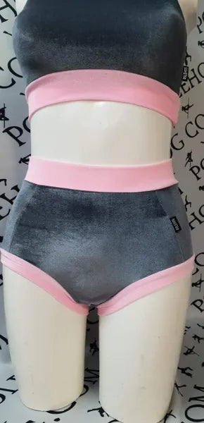 Grey with pink bands smooth high waisted fitted pant.