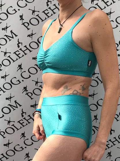 Aqua silver bali twinkle high waisted fitted pant.