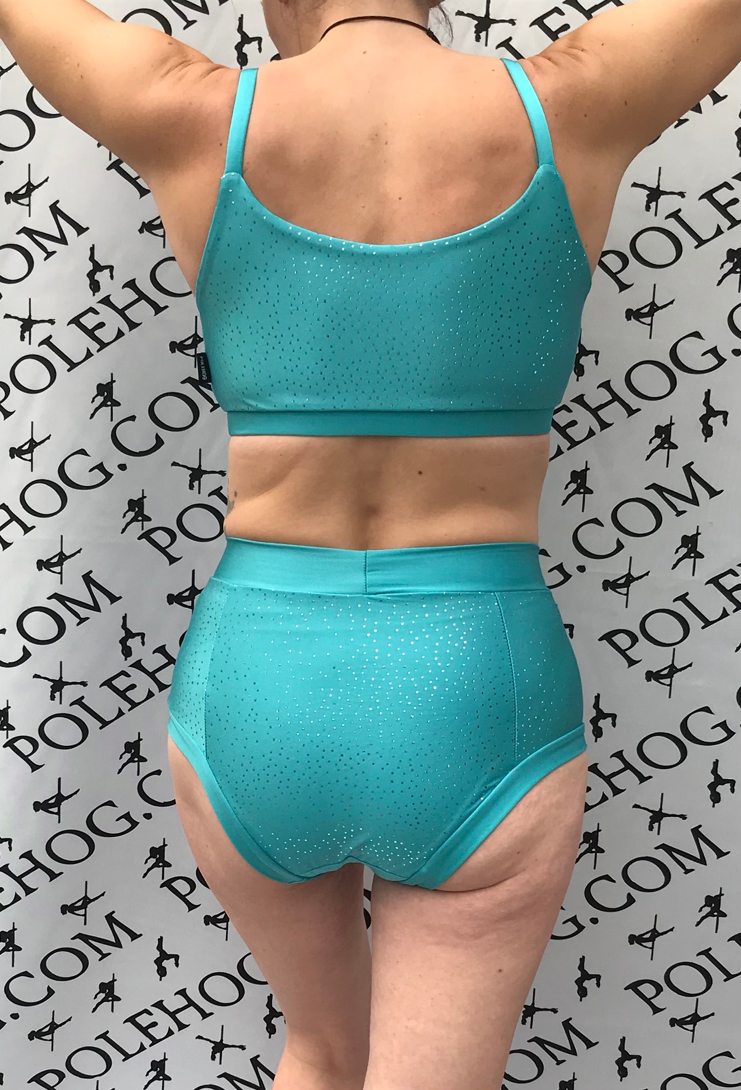 Aqua silver bali twinkle high waisted fitted pant.