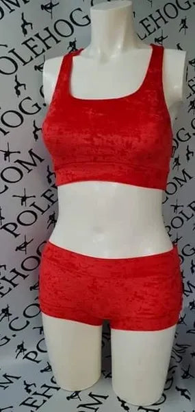 Bright red crushed velvet bottoms