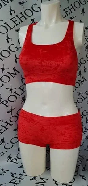 Bright red crushed velvet top