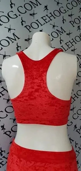 Bright red crushed velvet top