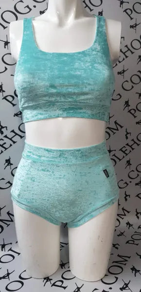 Mint sky crushed high waisted fitted pant.