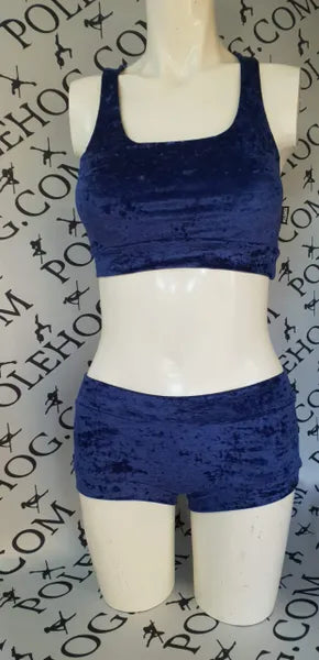 Navy crushed velvet top