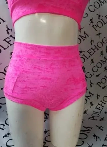 Flo pink crushed high waisted fitted pant.