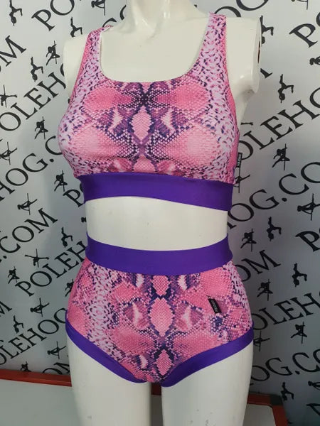Pink/purple snake high waisted panel pant