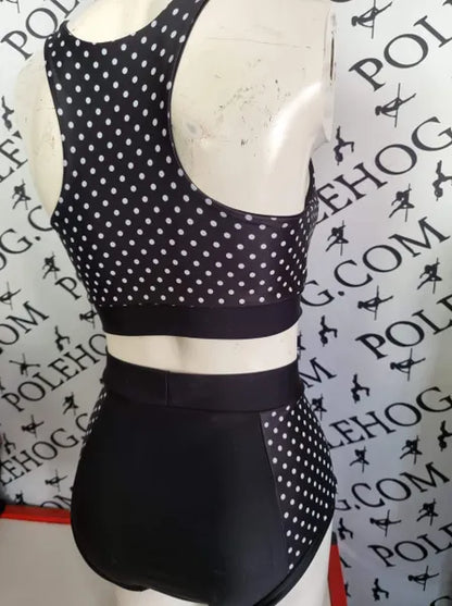 Polka dots high waisted panel pant (side)