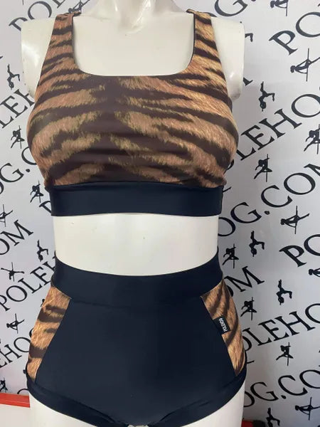 Natural tiger high waisted panel pant (side)