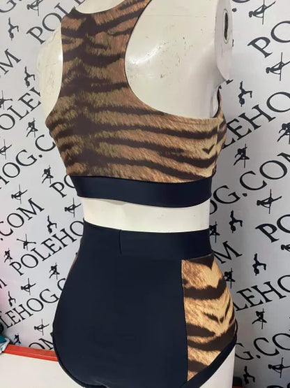 Natural tiger high waisted panel pant (side)