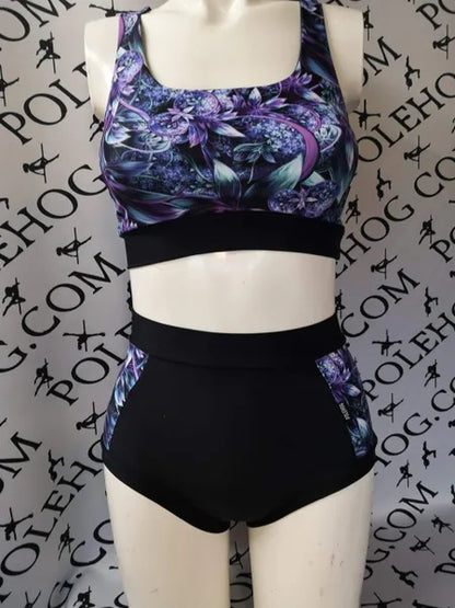 Purple fantasy flowers high waisted panel pant (side)