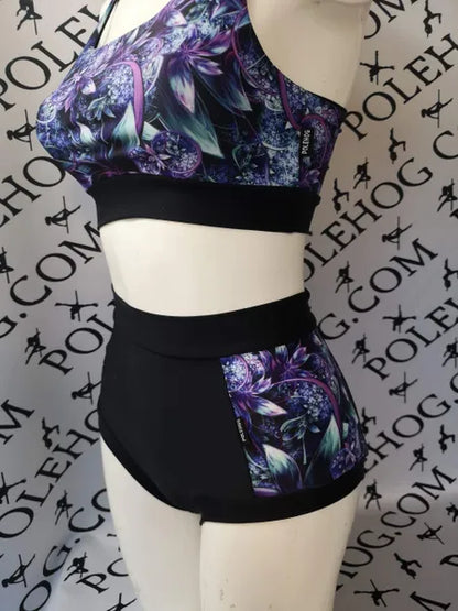 Purple fantasy flowers high waisted panel pant (side)