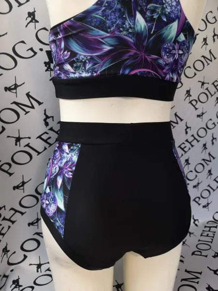 Purple fantasy flowers high waisted panel pant (side)