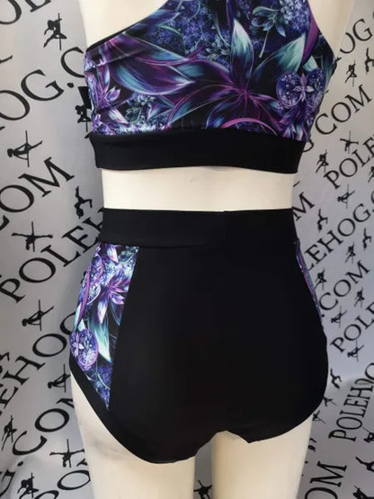 Purple fantasy flowers high waisted panel pant (side)