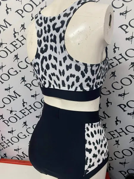 Snow Leopard high waisted panel pant (side)