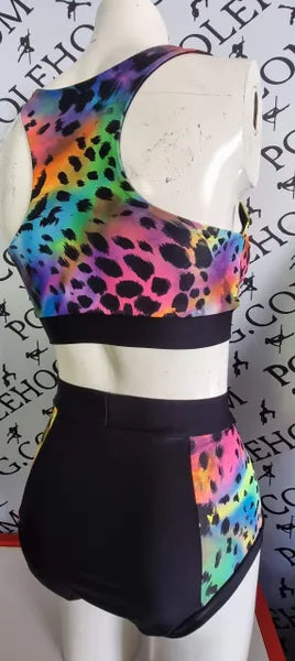 Rainbow leopard high waisted panel pant (side)