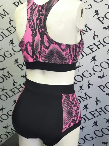 Pink snake high waisted panel pant (side)