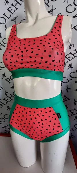 Watermelon high waisted panel pant (side)