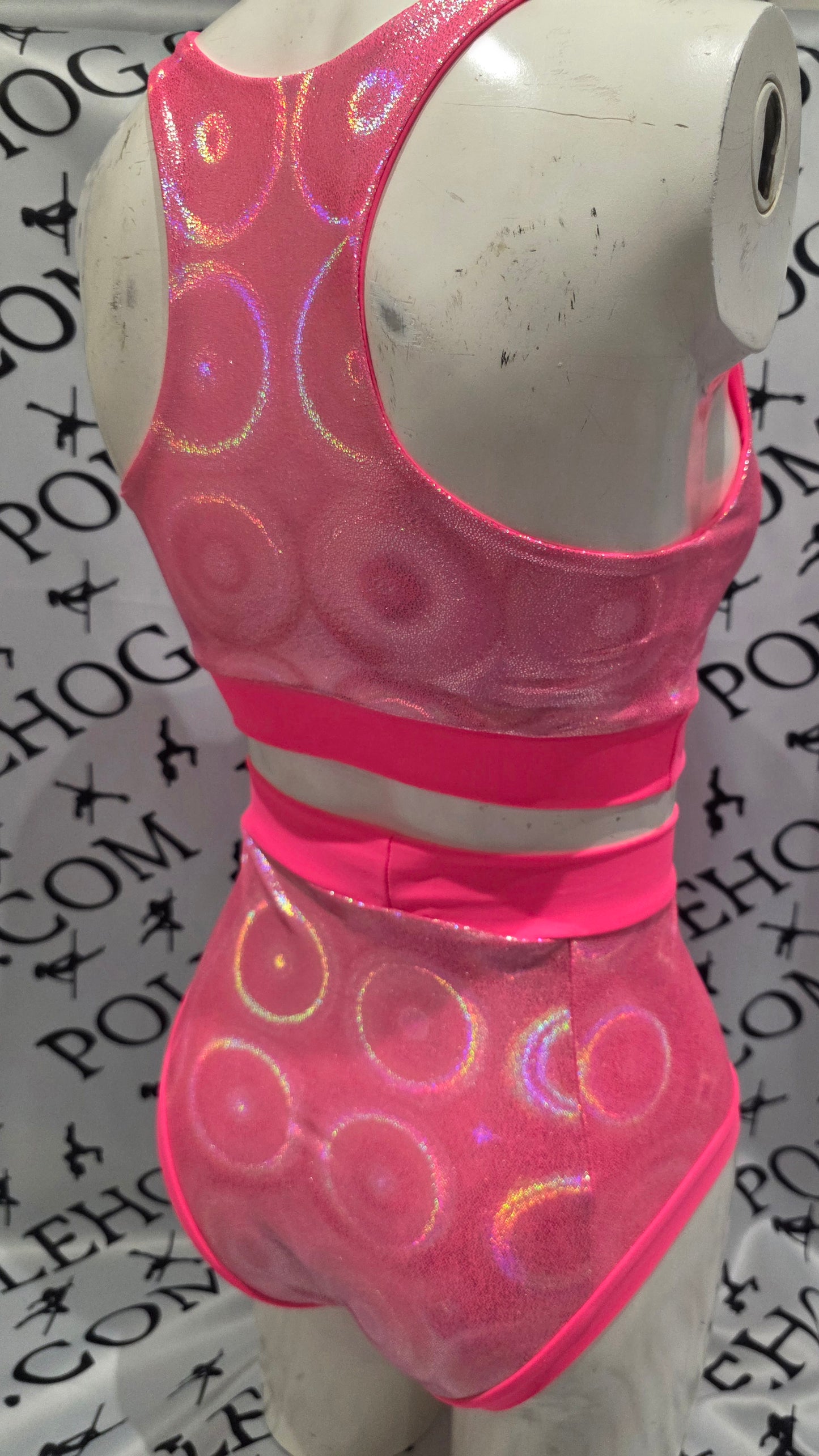 Coral disco high waisted fitted pant. Full