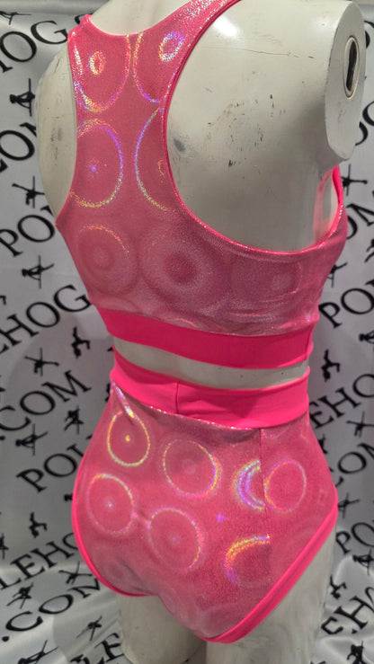 Coral disco high waisted fitted pant. Full