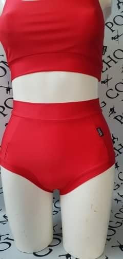 Bright red colours high waisted fitted pant.